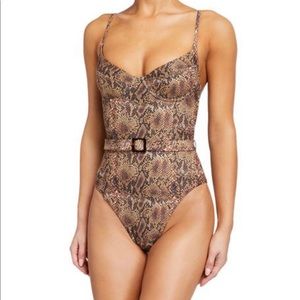 - Danielle Snake-Print Belted One-Piece Swimsuit